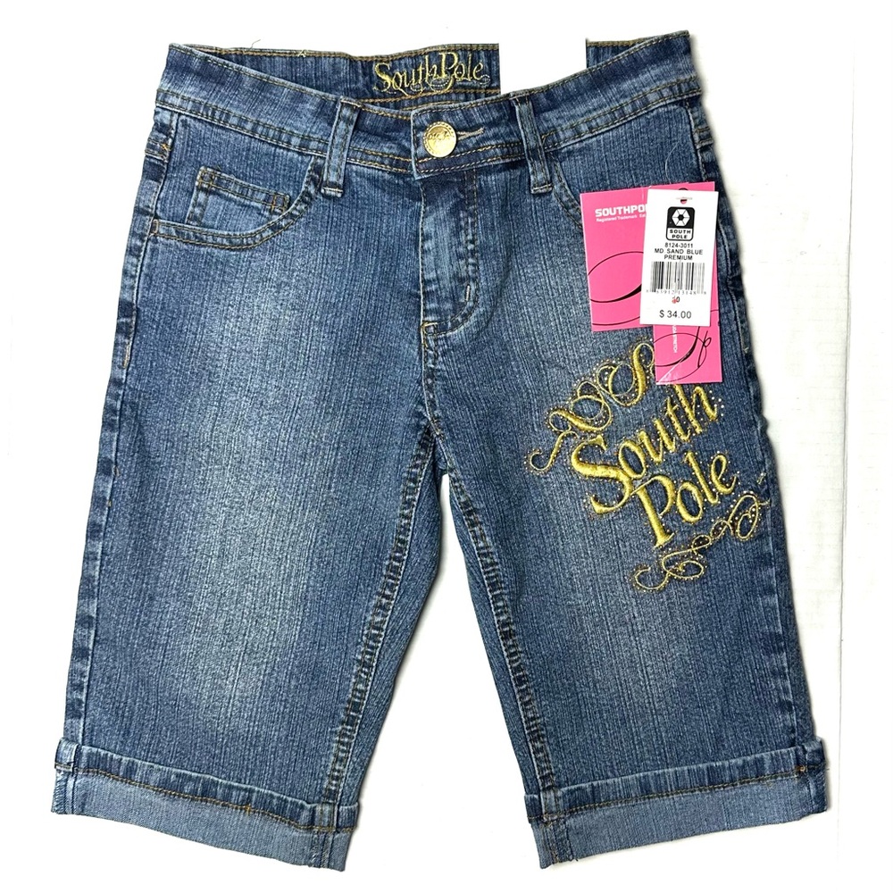 South Pole Youth Girls 10 Jean Blue‎ Capri Pants Vintage Y2K 90s Denim Logo